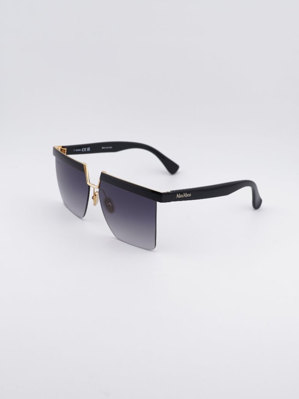 Max Mara MM0071 01A Sunglasses Shiny Black Square Frame, Smoke Lenses
